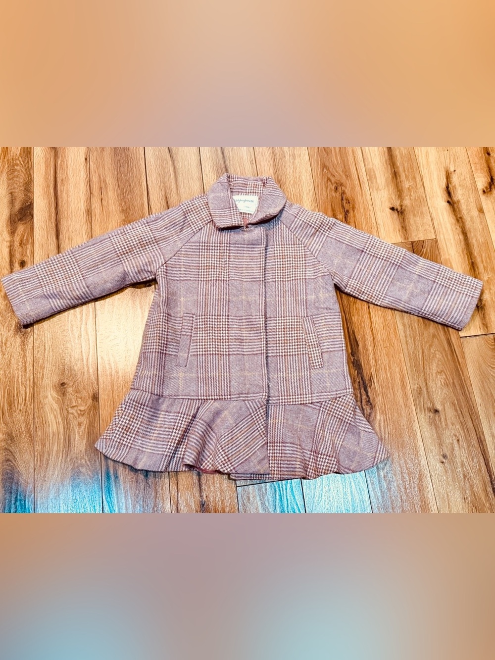 Ladybughouse Girls 7-8 Coat Plaid Houndstooth Wool Blend Ruffle Hem Pink 130/64